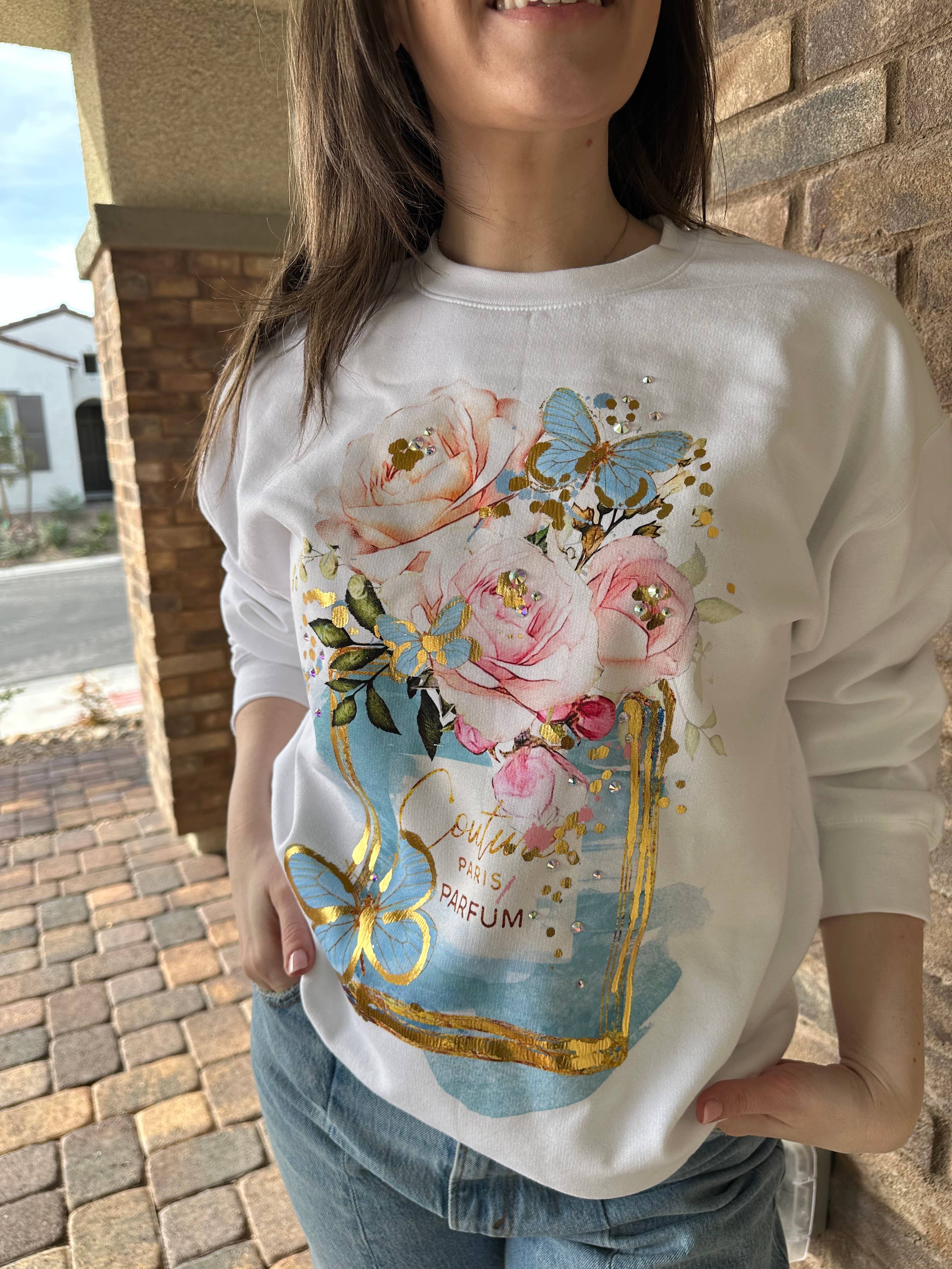 By Jodi LLC - Venta al por mayor Sudadera estampada - Mujer - Camiseta gráfica de perfume azul, camiseta, sudadera3