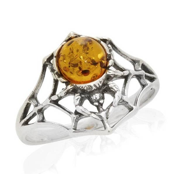 Spinring met natuurlijke cognac, amber, 925 verouderd zilver voor wholesale door OPALOOK France