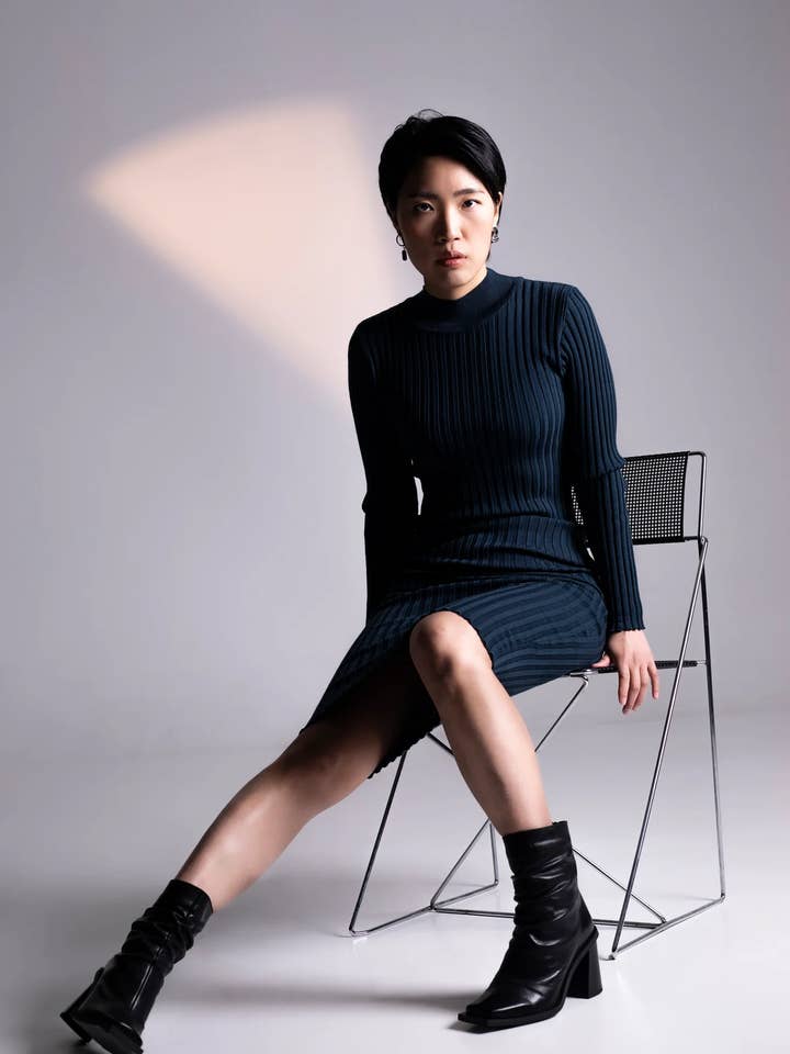 Ribbed Merino Dress - Dark Blue for wholesale by Eyglo