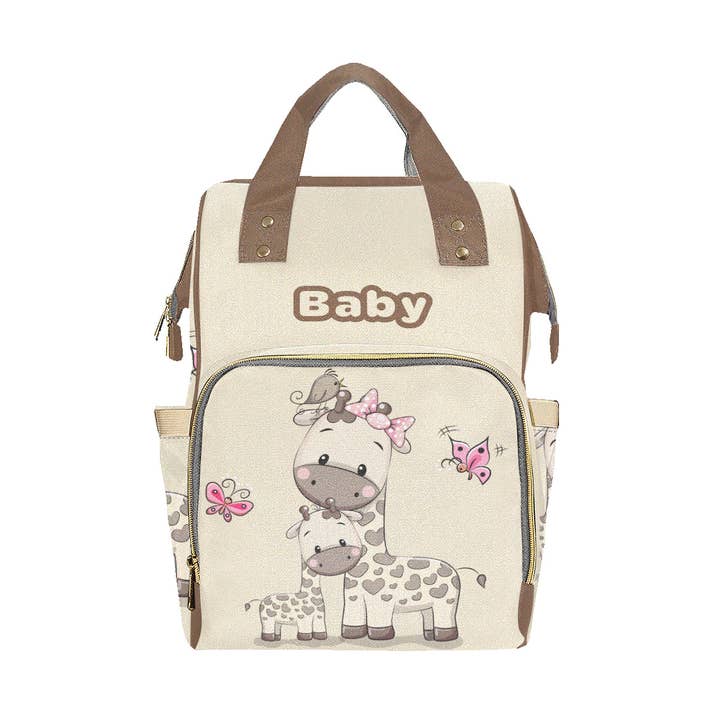 Mommy & Baby Giraffe Tan Baby Bag Multi-Function Premium Backpack for wholesale by TJtoddles.com
