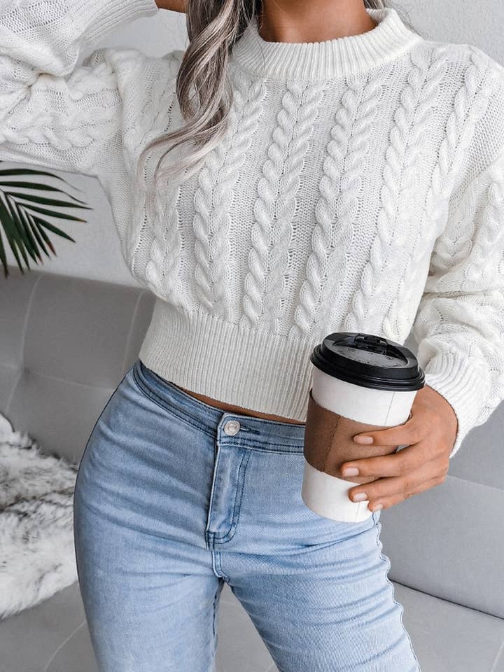 Lily Clothing - Wholesale Knit Sweater - Women's - WOMEN CHUNKY CABLE KNIT RIBBED CROP SWEATER_CWOSWL04672