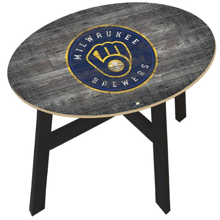 Table d'appoint en bois vieilli Milwaukee Brewers pour la vente par Fan Creations