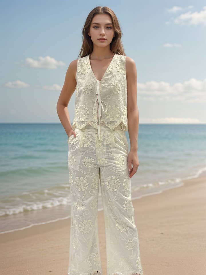 Premium Embroidered Lace Tie-Front Vest for wholesale by 1 Fashion