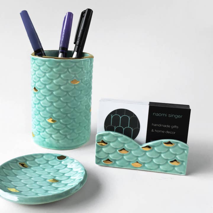 Juego de Escritorio de Sirena con Soporte para Tarjetas y Lápices para venta al por mayor de Modern Mud Ceramics