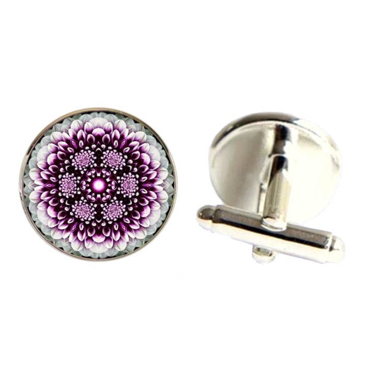 Bassin And Brown - Wholesale Cufflinks - Mandala Flower Spray Cufflinks - Purple and White1