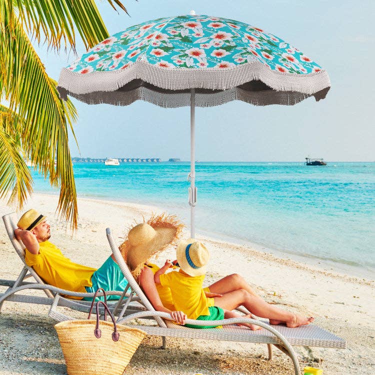Hard Rock Health Stores - Wholesale Beach Umbrella - 6.5 FT Beach Umbrella with Fringe Outdoor Tassel Umbrella with Push Button Tilt21