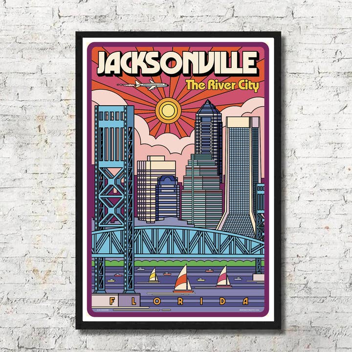 Jacksonville Skyline Art Print Wall Decor for wholesale by Red Robot Design & Illustration