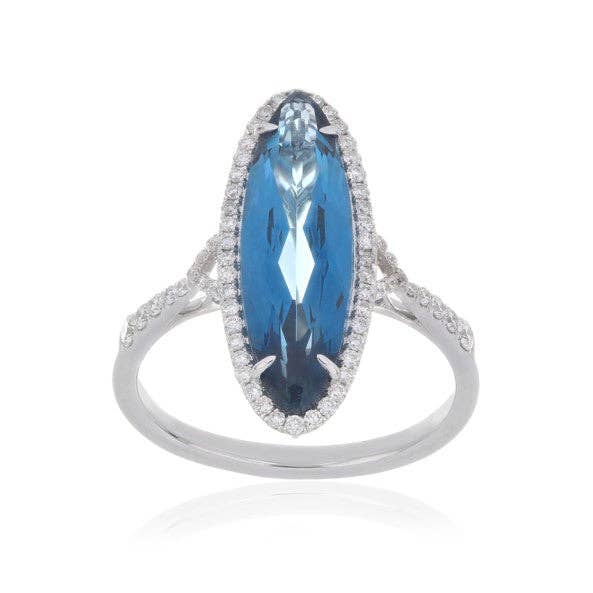London Blue Topaz With Diamond EF-VS 7.30ctw Ring In 9KT White Gold for wholesale by Jaipur Jewelry