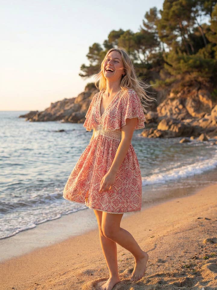 VESTIDOS BOHO ESTAMPADO SERENA ROSA por atacado de Lula Natura