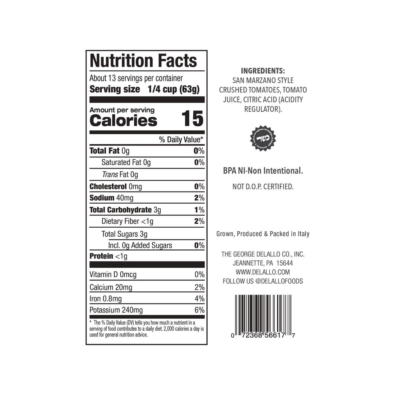 Delallo - Wholesale Pasta Sauce - San Marzano Style Crushed Tomatoes (28 oz.)3
