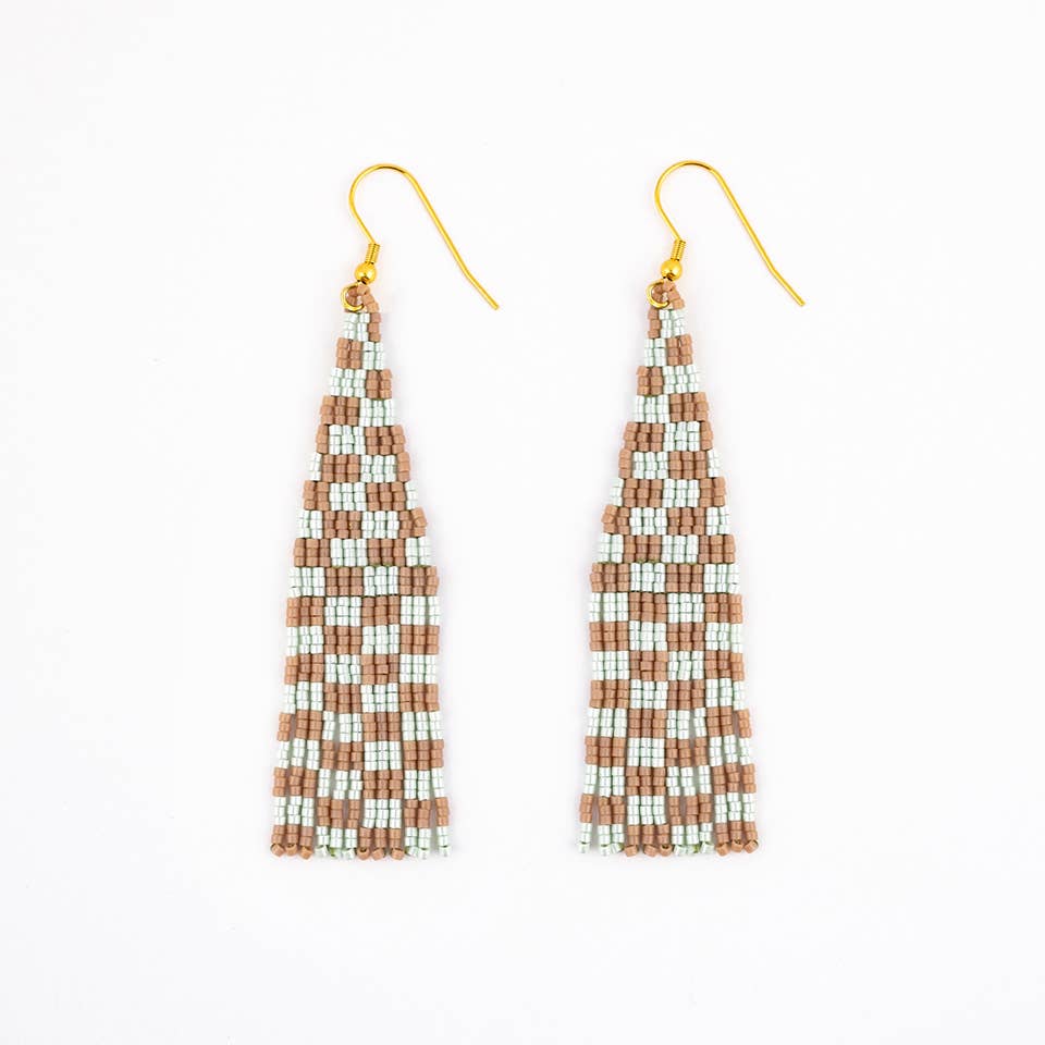 Altiplano – wholesale Tassel earrings – Delica Checkerboard Fringe Earrings2