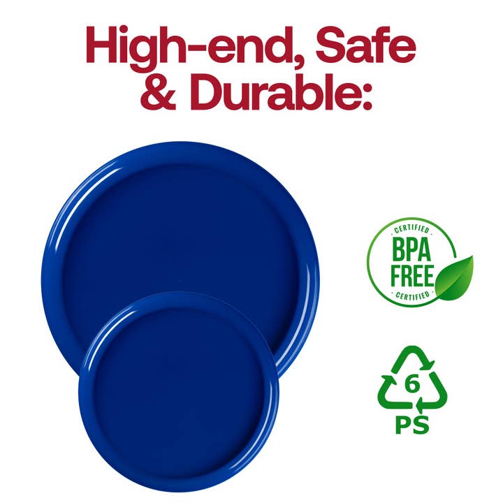 Smarty had a Party - Wholesale Disposable plate - 8.5" Blue Flat Round Plastic Appetizer/Salad Plates - 10 pcs4
