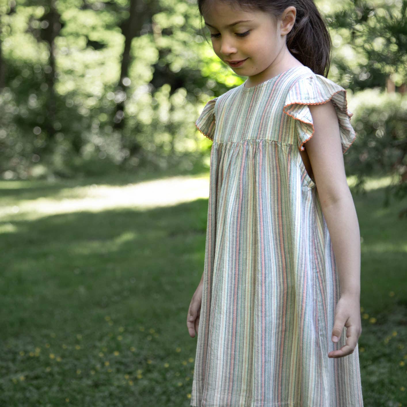 Beet World - Wholesale Dress - Kids - Girls’ Flutter Sleeve Hannah Dress | Mint Green Stripe0