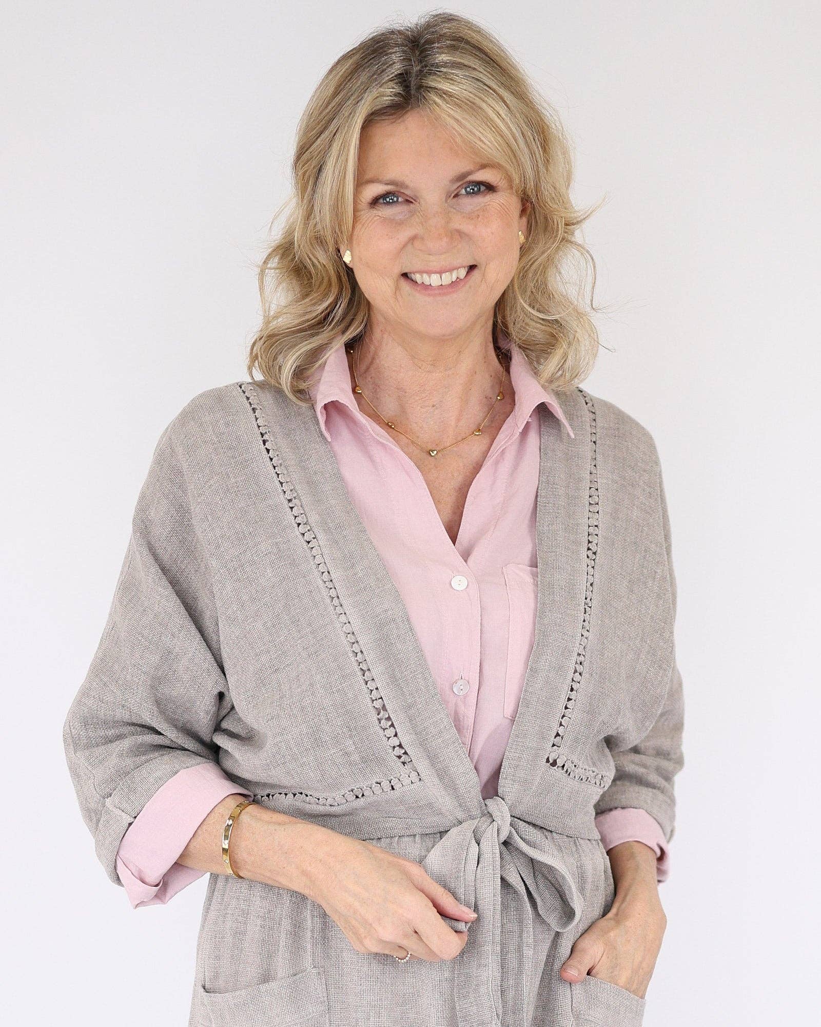 Cadenza Italy Ltd - Wholesale Jacket - Women's - Linen and Cotton Blend Tie Front Jacket1