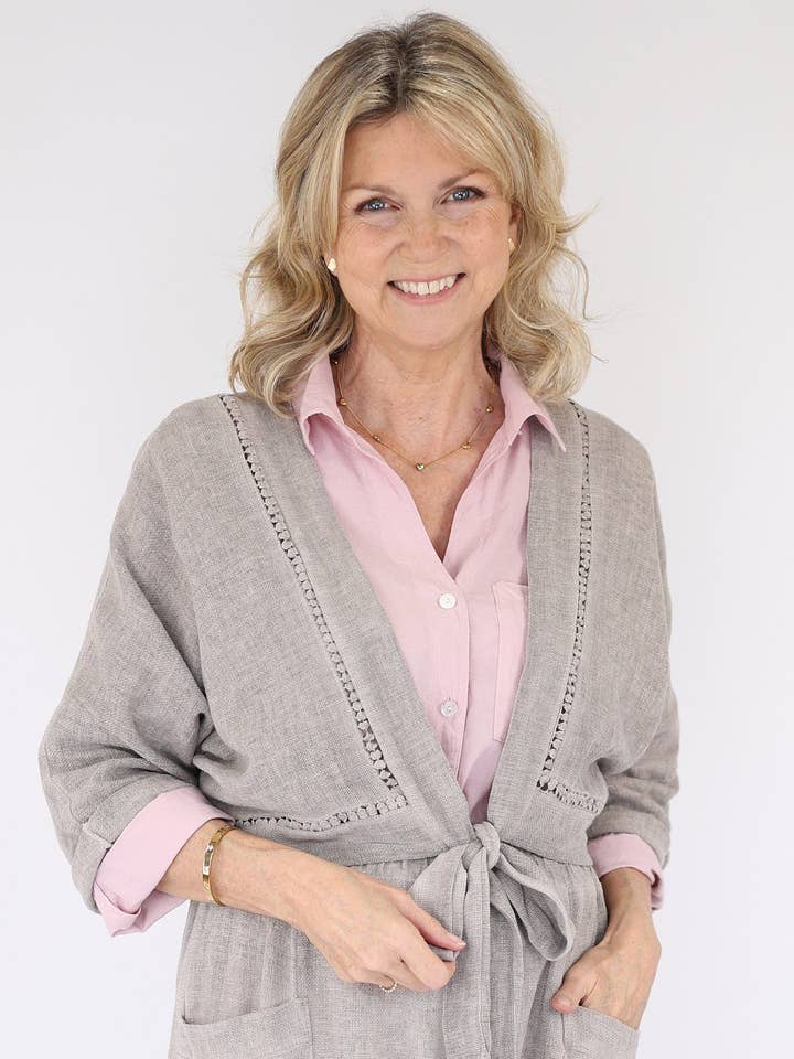 Cadenza Italy Ltd - Wholesale Jacket - Women's - Linen and Cotton Blend Tie Front Jacket1