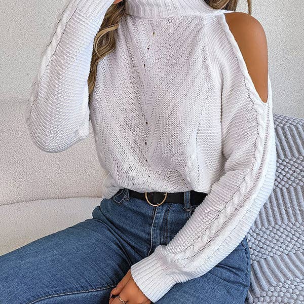 Solid Color Split-Joint Long Sleeves Loose Cold Shoulder Swe for wholesale by UZ Wholesale Store