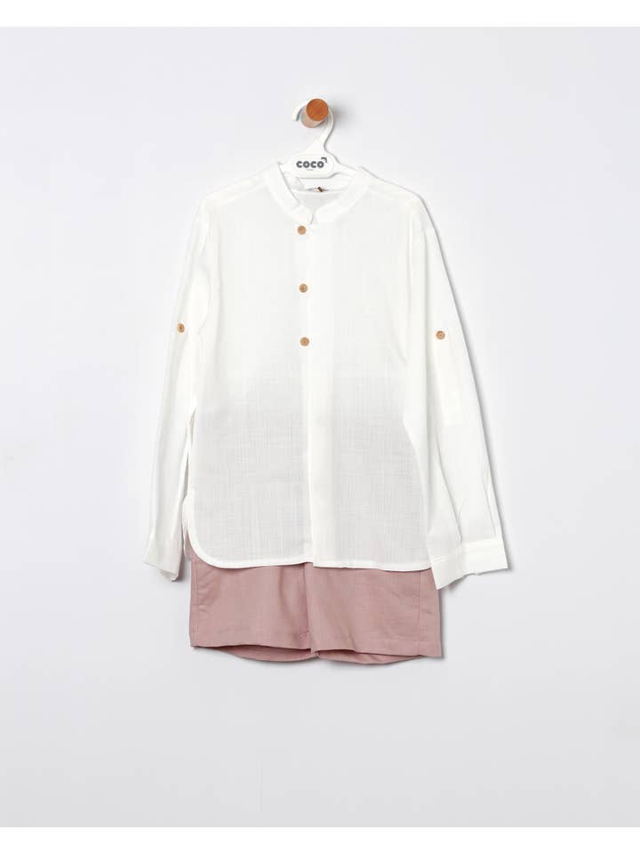 COCO ACQUA - Wholesale Top & Short Set - Kids - Voile Flame Long Sleeve Shirt and Linen Bermuda Set2