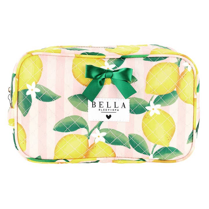 Gestepptes Kosmetiktäschchen - Rosa Streifen + Zitronen für den Großhandel von Bella Sleep + Spa