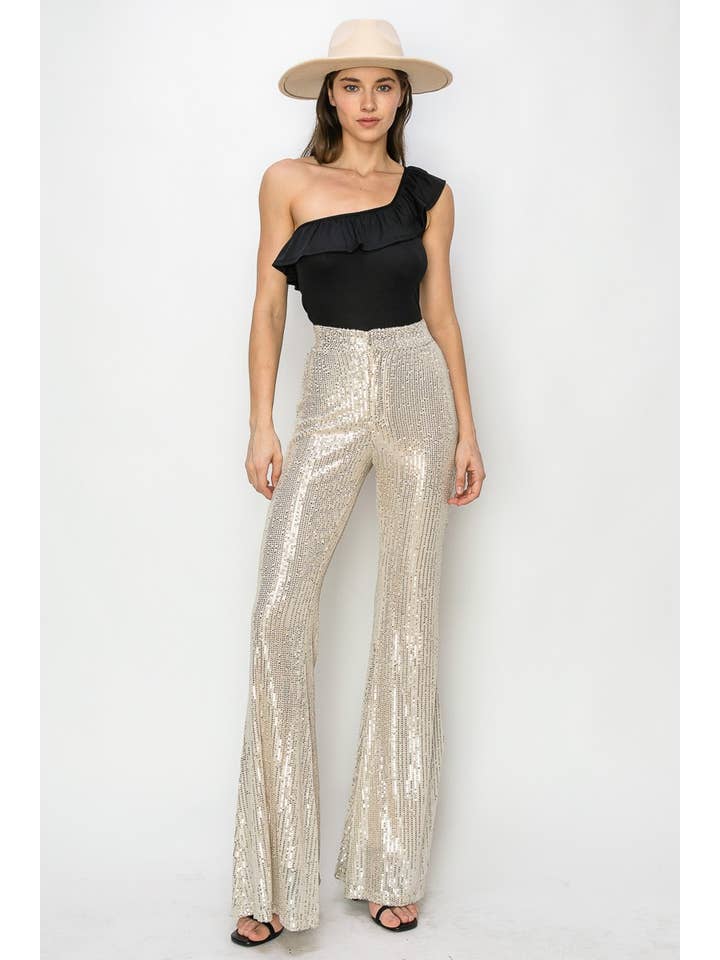 WISTERIA LANE - Wholesale Pants - Women's - JUNIOR FIT SEQUINS FLARED LEG PANTS 2405