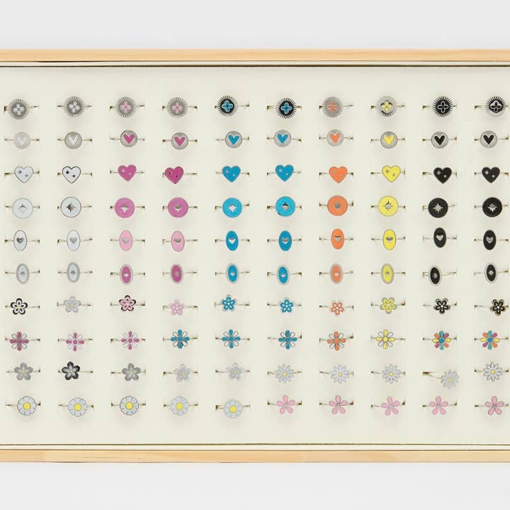 PR004 Display 100 Silver Enameled Steel Rings for wholesale by By Sookay