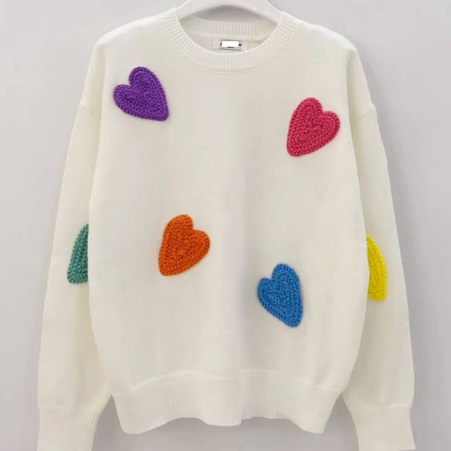 MCHEART White Soft Comfy Sweater w/Embroidered Hearts for wholesale by LOOWIE