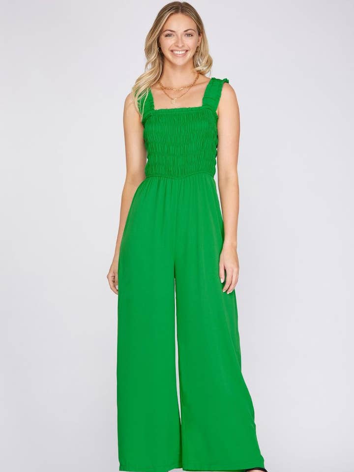 MACACÃO VERDE COM ALÇAS FRANZIDAS E ELÁSTICO SKSY3929 por atacado de Stylish Wholesale