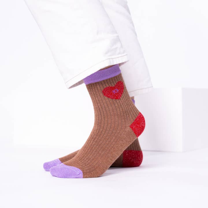 BILLYBELT - Wholesale Socks – Women's - Combed cotton socks Heart Brown and red1