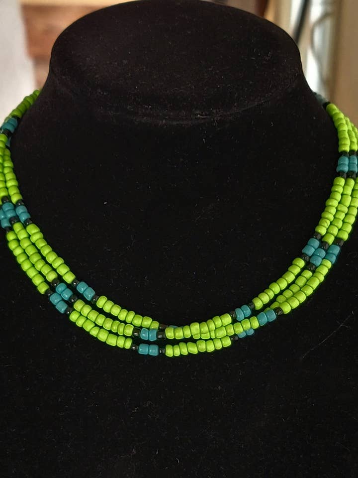 Native American Southwest made Turquoise glass bead choker for wholesale by Horse Spirit Studio