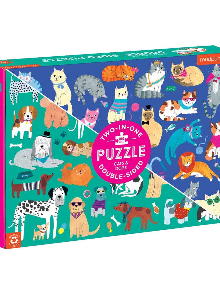 Cats & Dogs 100 Piece Double-Sided Puzzle for wholesale by Chronicle Books