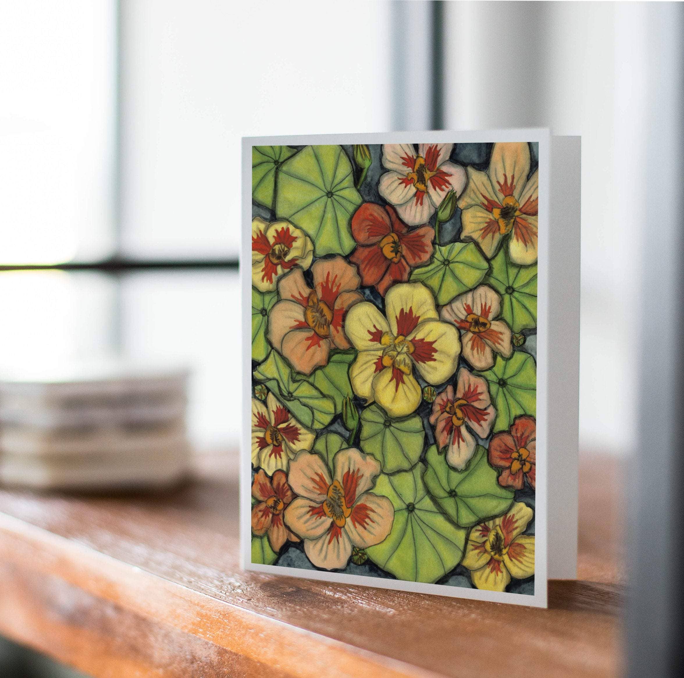 PinkPolish Design - Wholesale Stationery/Notecard Set - "Nasturtium" Handmade Notecard1