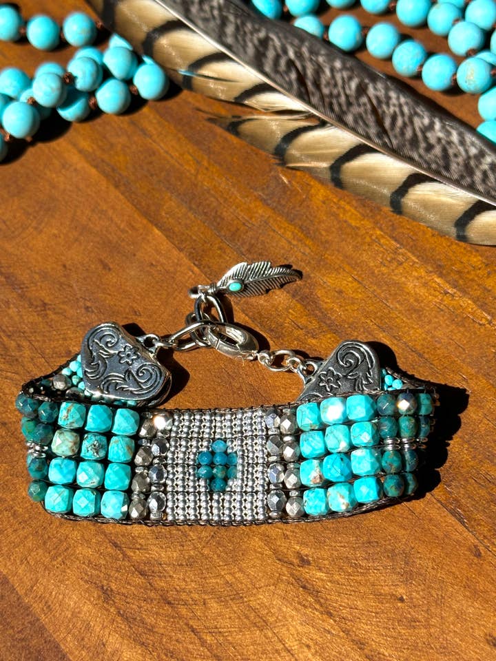 Sterling silver and Gemstone Loomed Cuff; Sweet Water for wholesale by Fleurdesignz Western Jewelry