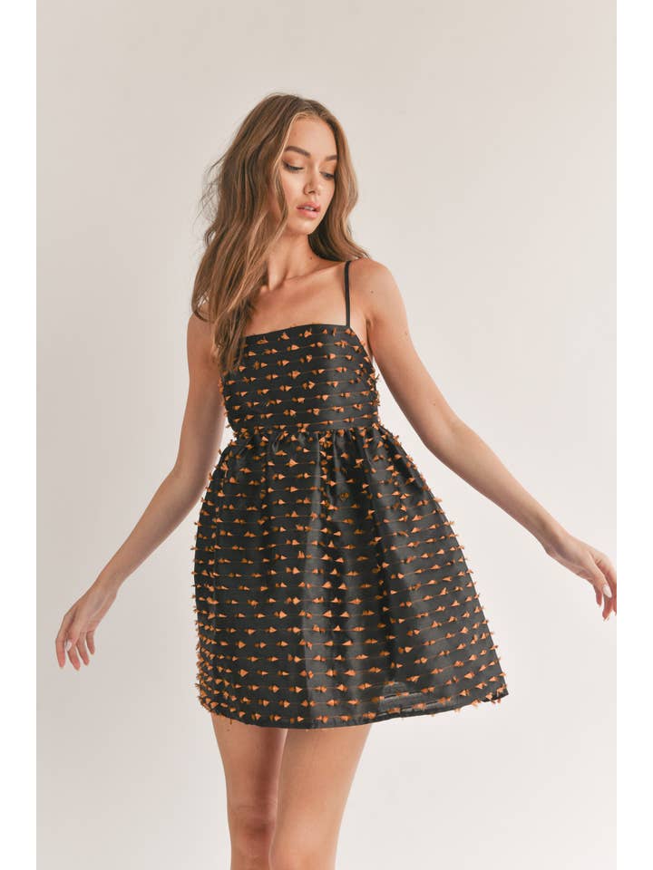 BLACK BROWN ID7139 TASSEL TEXTURED FABRIC BABY DOLL MINI DRESS for wholesale on Faire2