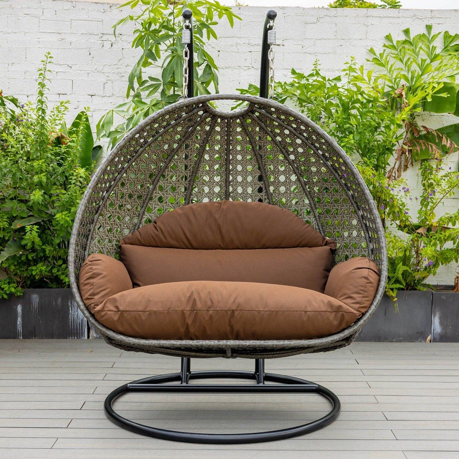 LeisureMod - Wholesale Egg Chair - Modern Charcoal Wicker Hanging Double Seater Egg Swing Chair34