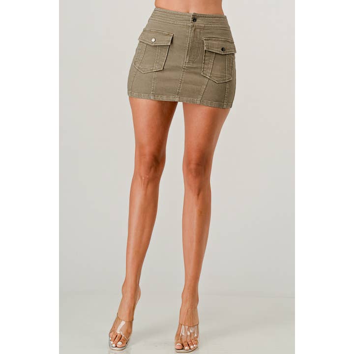 Mini-jupe cargo en twill épais extensible pour la vente par French Kiss