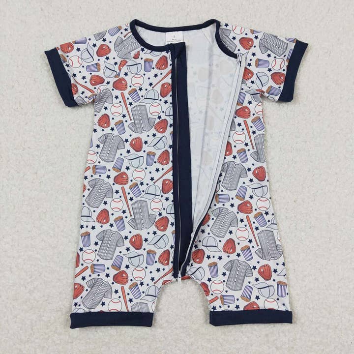 Aier Wholesale - Wholesale Jumpsuit - Baby - Baby Infant Boys Baseball Zip Short Sleeve Rompers