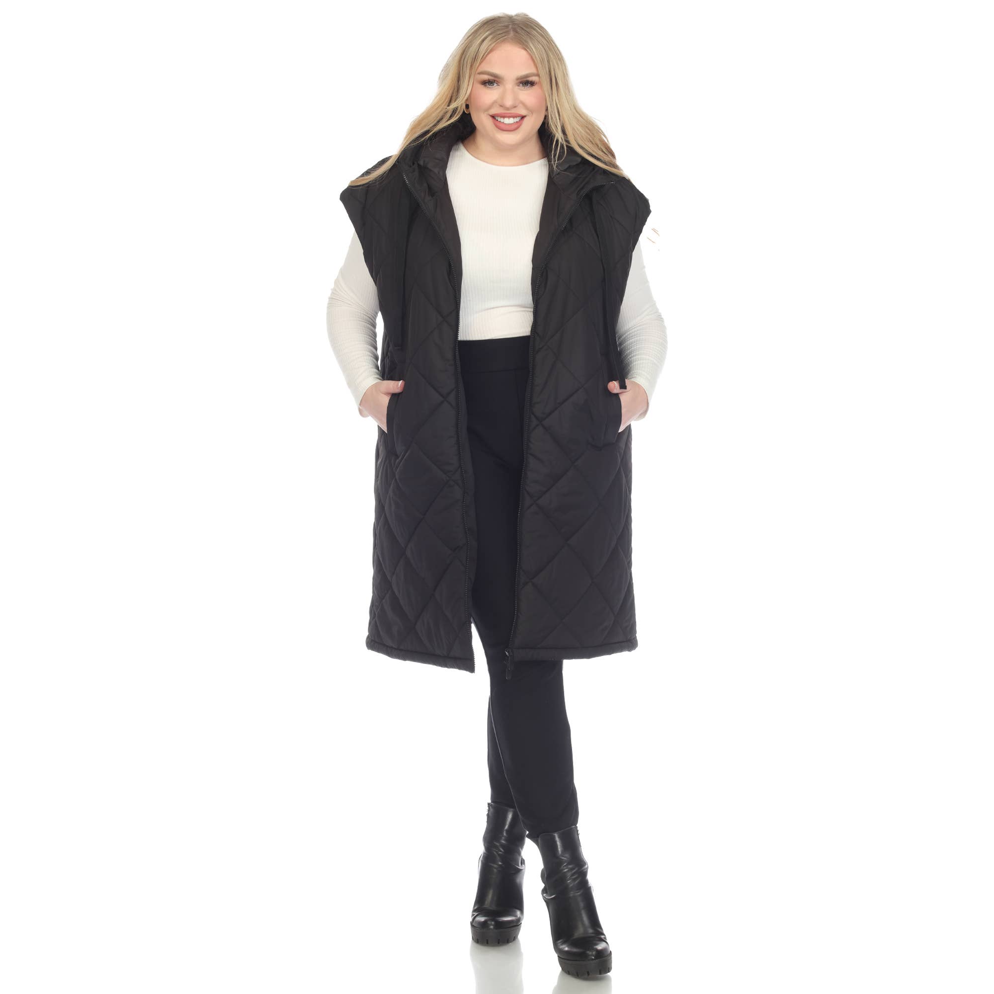 WHITE MARK - Wholesale Outerwear Vest - Women's - Plus Size Diamond Quilted Hooded Puffer Vest6