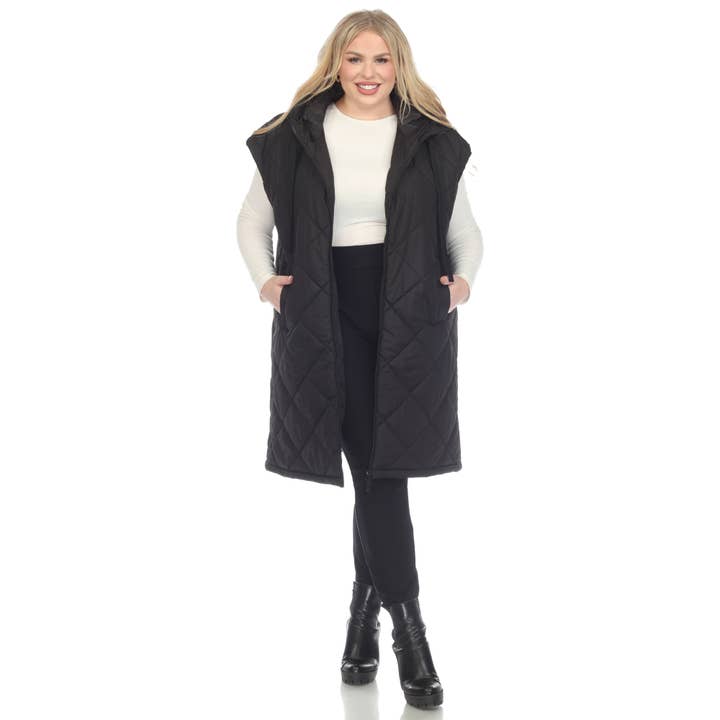 WHITE MARK - Wholesale Outerwear Vest - Women's - Plus Size Diamond Quilted Hooded Puffer Vest6