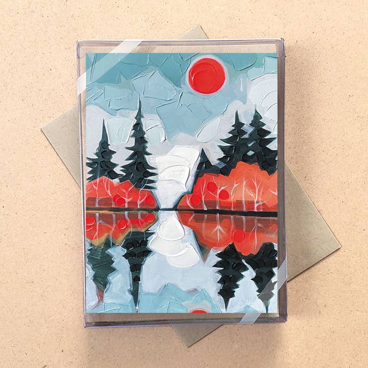 Herbst Seeblick (Rote Bäume Spiegelung) Mini-Leerkarten für den Großhandel von Allport Editions