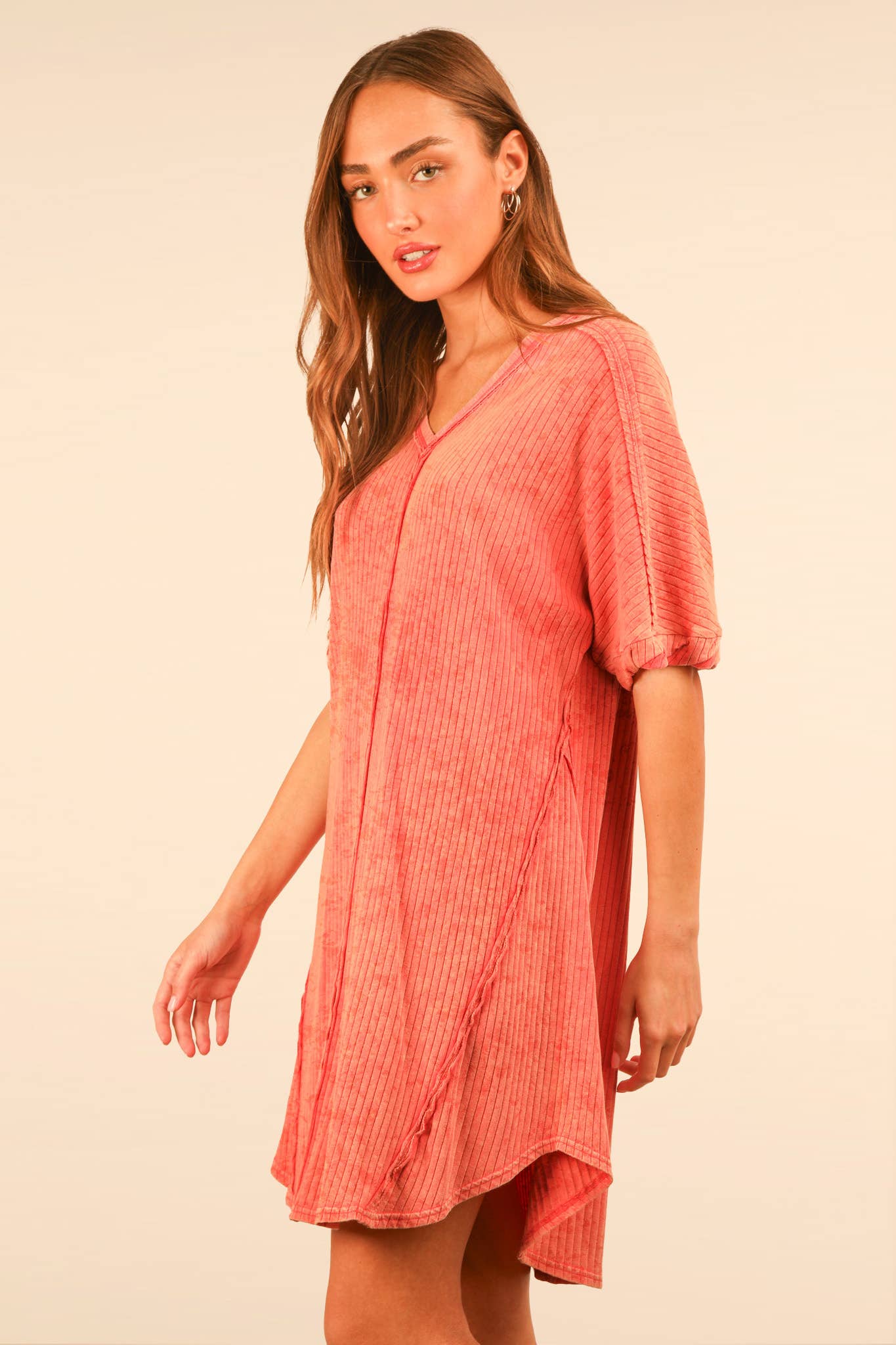VERY J - Vente Robe – femme - Mini-robe droite en tricot côtelé délavé minéral ND316369