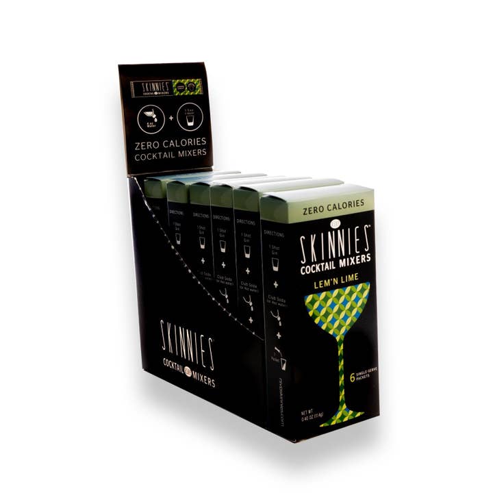 Mélangeur à cocktail Skinnies Lem'n Lime 0 Sugar (boîte de 6) pour la vente par RSVP Skinnies