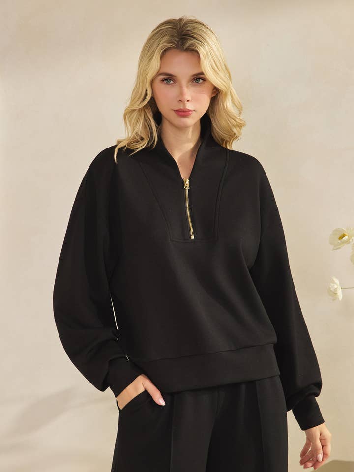 MOCK NECK AND HALF ZIP UP SCUBA KNIT TOP for wholesale by Star Drop