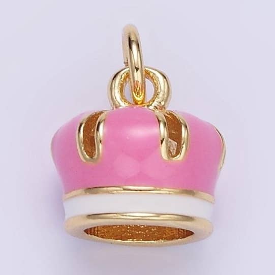 24K Gold Filled Pink Enamel Royal Crown Mini Charm | C824 for wholesale by Aim Eternal