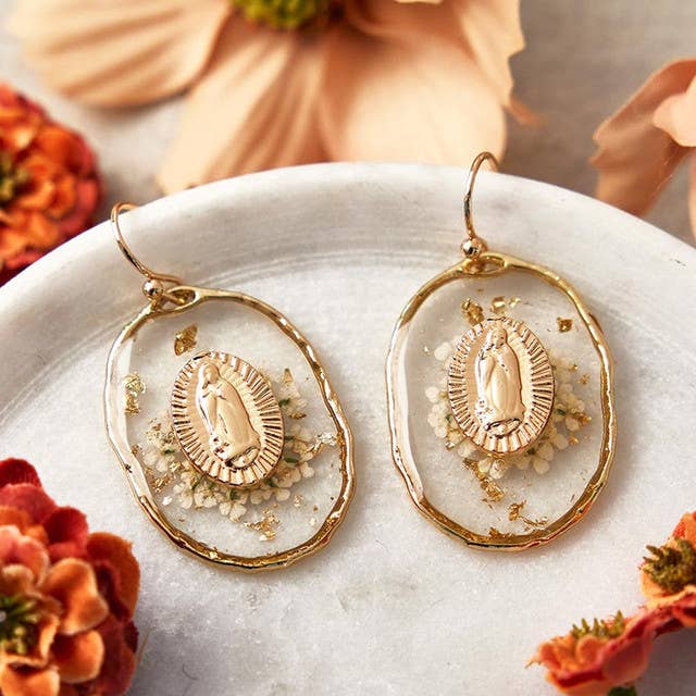 Hail Mary Gifts - Wholesale Dangle Earrings - Catholic Religious Gold Our Lady of Guadalupe Earrings Epoxy1