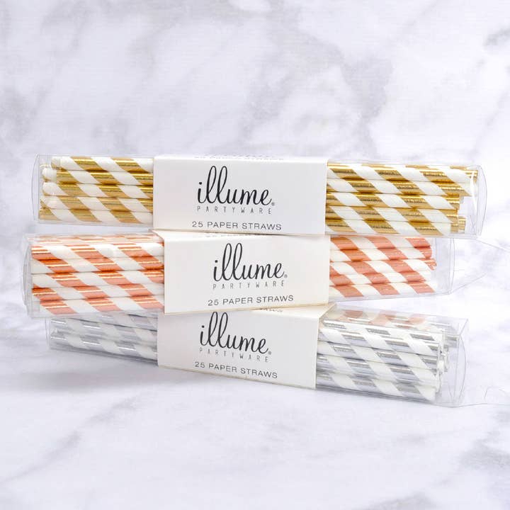 Illume Partyware - Wholesale Drinking straw - Rose Gold Stripe Straws - Pack of 253