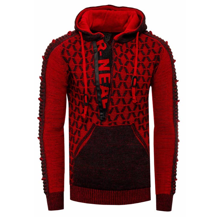 1/2 Zip Contrast Chunky Knit Hooded Sweater 13362 for wholesale by Rusty Neal