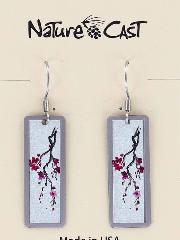 22015 Earring Dangle Cherry Blossom Rectangle for wholesale by Nature Cast
