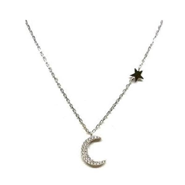 Crystal Moon and Star Necklace: Sterling for wholesale by Athena Designs