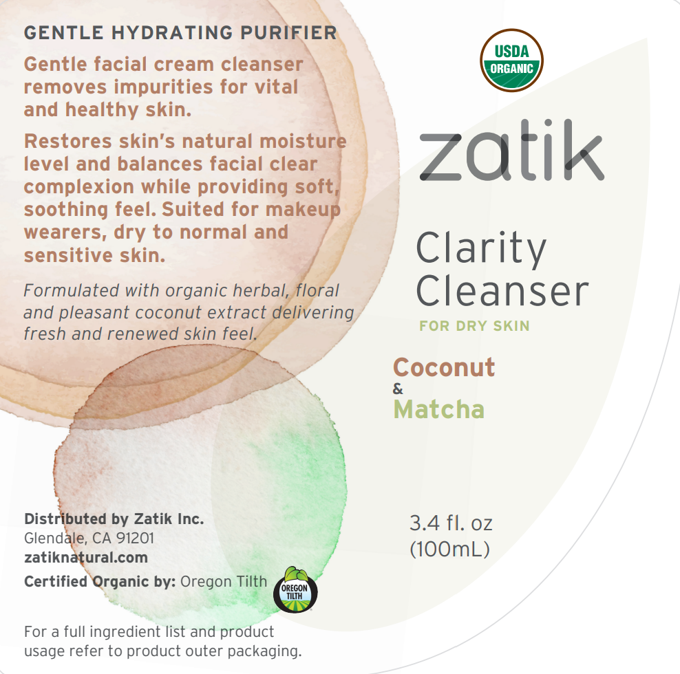 Zatik Naturals - Wholesale Facial Cleanser - Clarity Cleanser, Coconut & Matcha Gentle Hydrating Purifier1