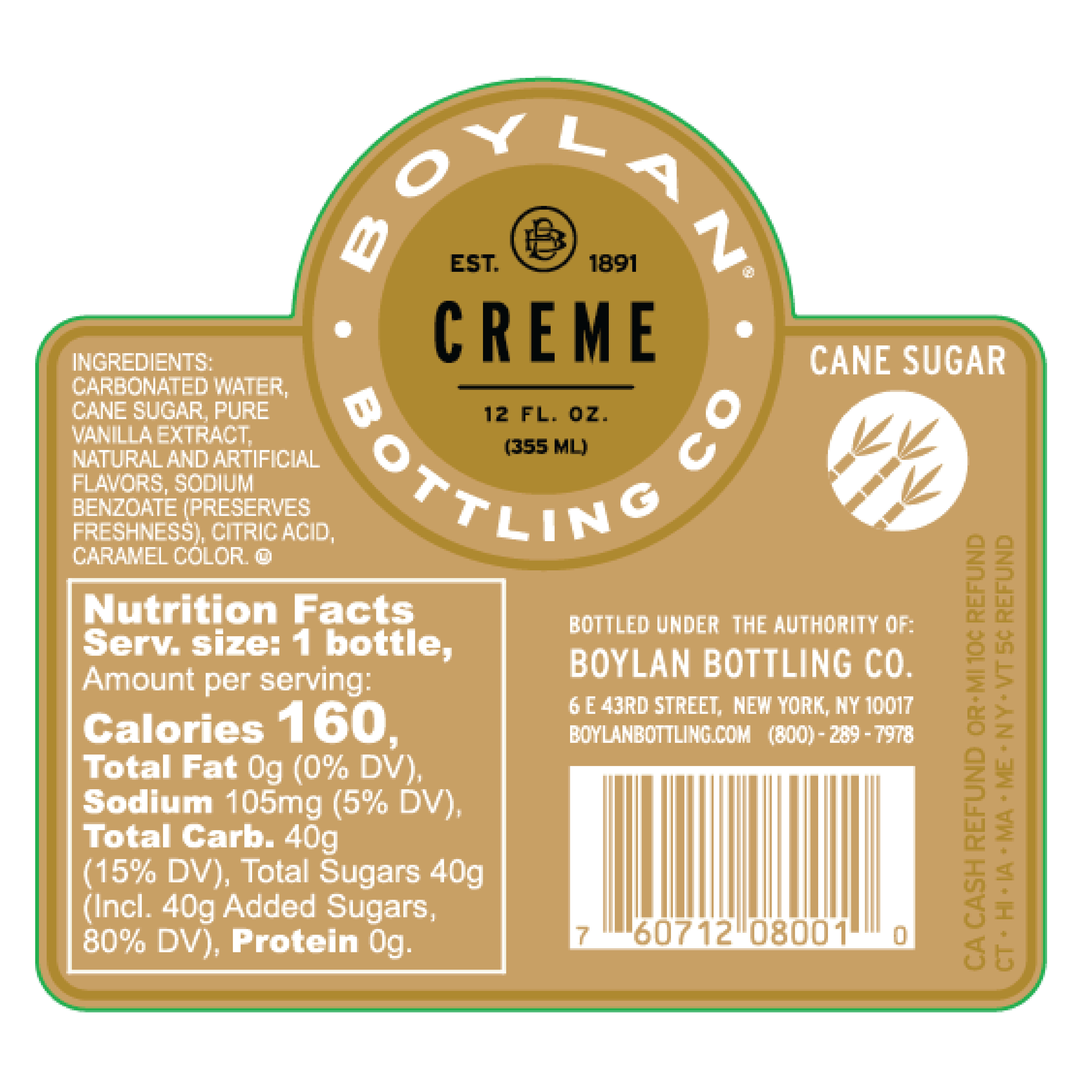 Boylan Bottling Company - Wholesale Soda/Carbonated Drink - Creme Soda  - 24 Pack1