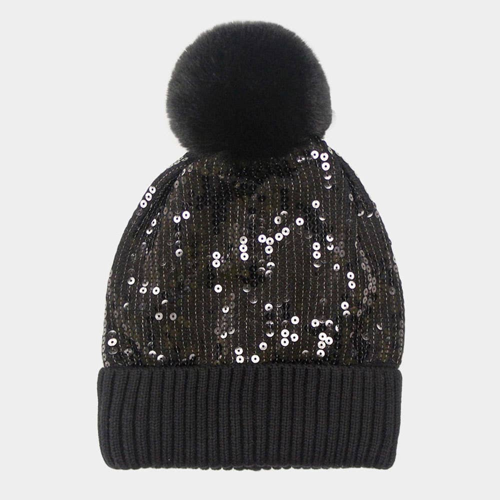 Sensibling Corp. - Wholesale Beanie - Women's - Sequin Embellished Pom Pom Beanie Hat5